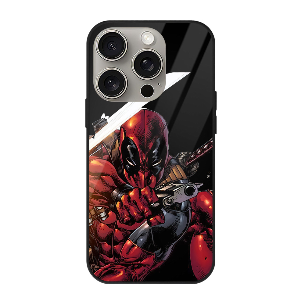 （画像用） Deadpool デッドプール 【iPhone15Pro対応】スマホケース 耐衝撃＆黄変防止 背面ガラス
