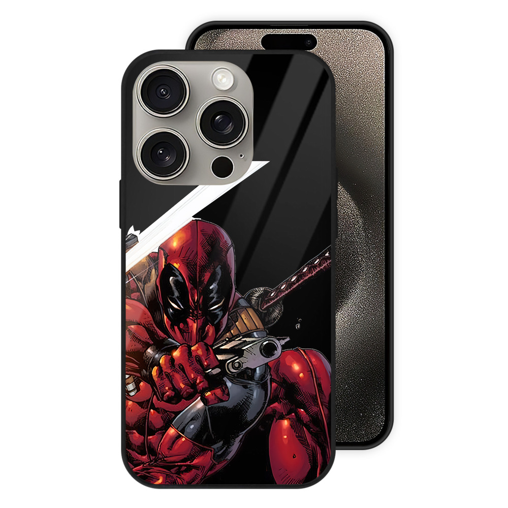 （画像用） Deadpool デッドプール 【iPhone15Pro対応】スマホケース 耐衝撃＆黄変防止 背面ガラス