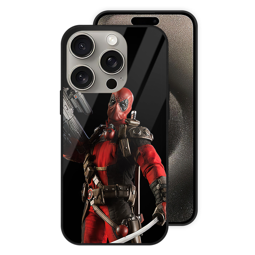 （画像用） Deadpool デッドプール 【iPhone15Pro対応】スマホケース 耐衝撃＆黄変防止 背面ガラス
