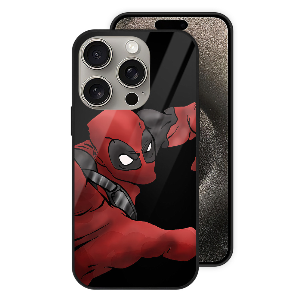 （画像用） Deadpool デッドプール 【iPhone15Pro対応】スマホケース 耐衝撃＆黄変防止 背面ガラス