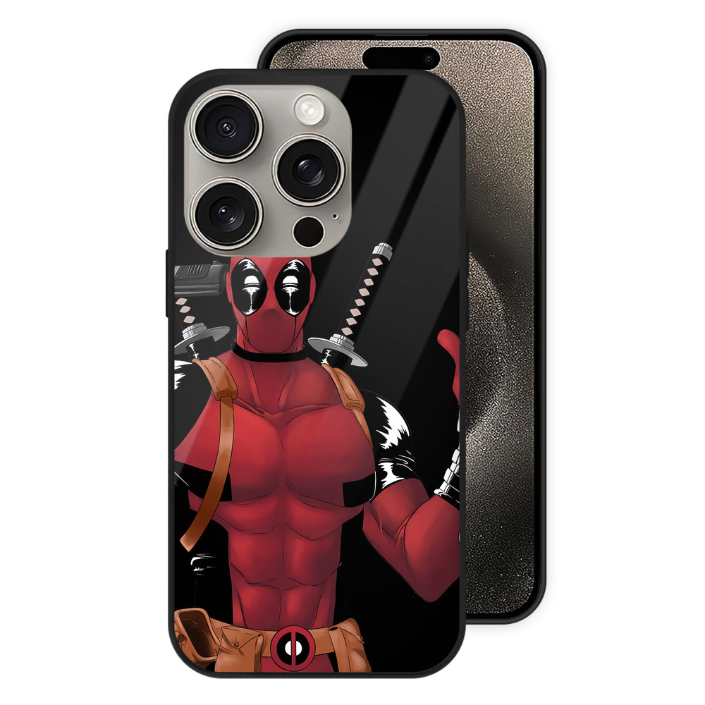 （画像用） Deadpool デッドプール 【iPhone15Pro対応】スマホケース 耐衝撃＆黄変防止 背面ガラス