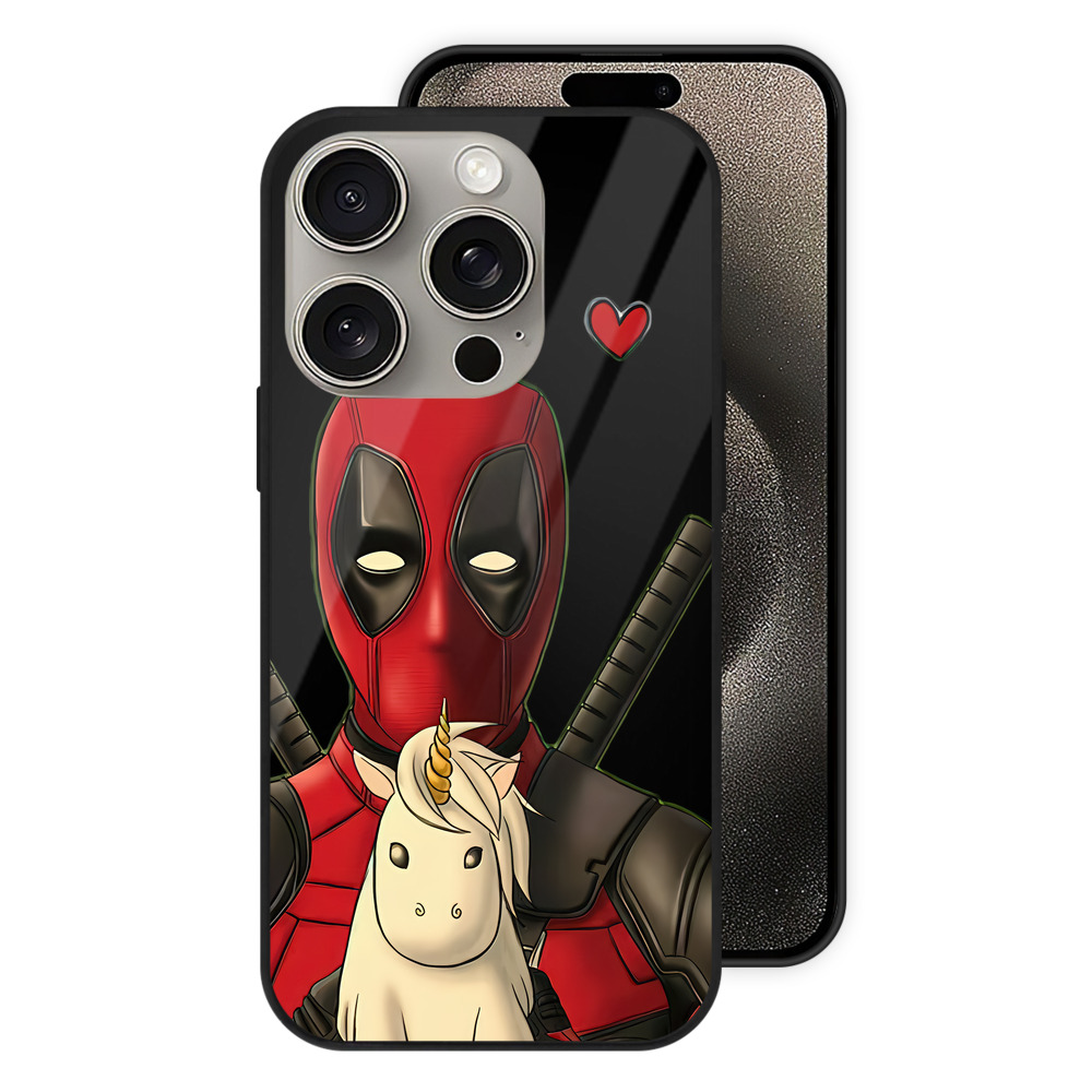 （画像用） Deadpool デッドプール 【iPhone15Pro対応】スマホケース 耐衝撃＆黄変防止 背面ガラス