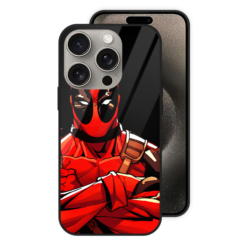 （画像用） Deadpool デッドプール 【iPhone15Pro対応】スマホケース 耐衝撃＆黄変防止 背面ガラス