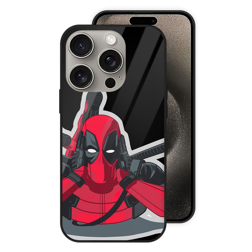 （画像用） Deadpool デッドプール 【iPhone15Pro対応】スマホケース 耐衝撃＆黄変防止 背面ガラス