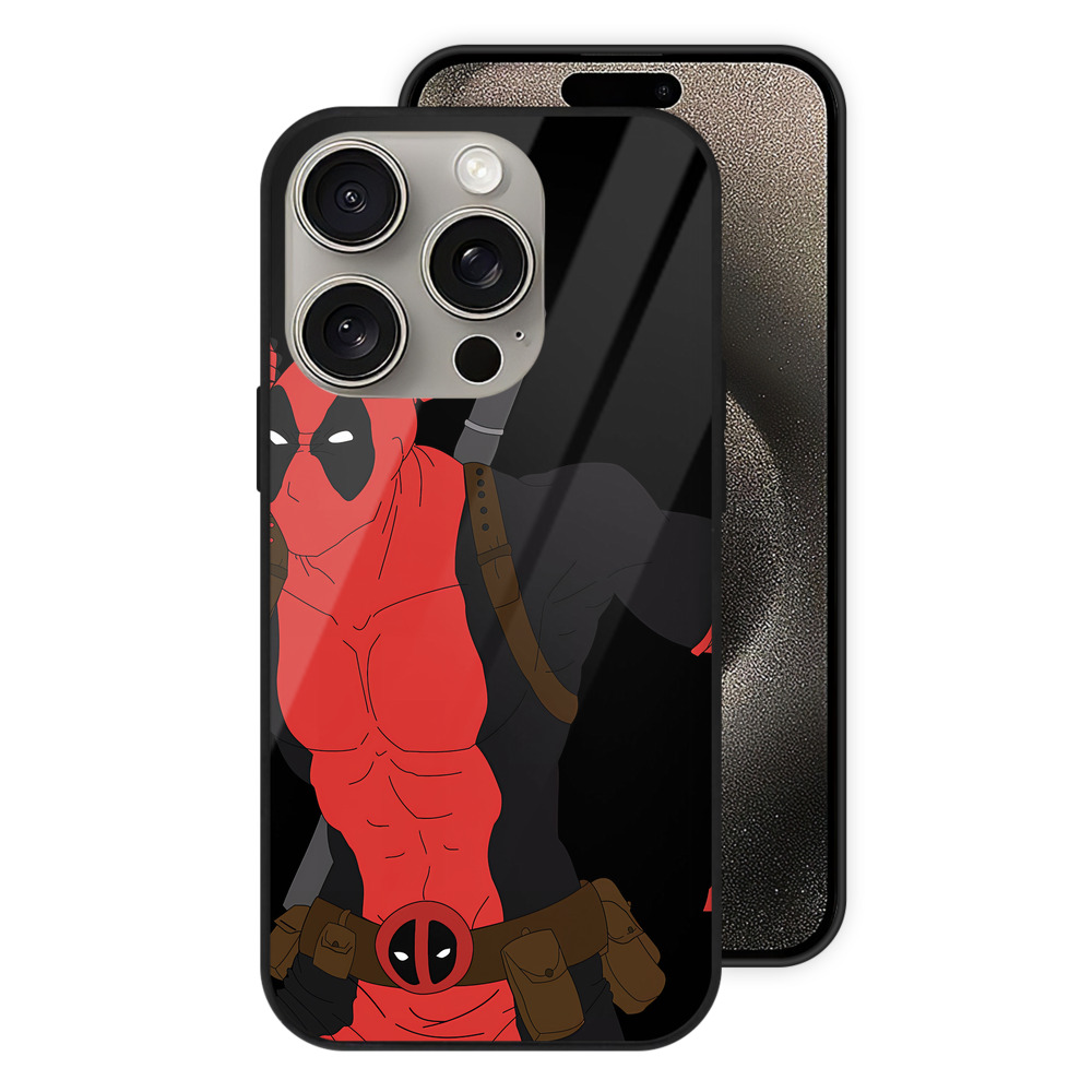 （画像用） Deadpool デッドプール 【iPhone15Pro対応】スマホケース 耐衝撃＆黄変防止 背面ガラス