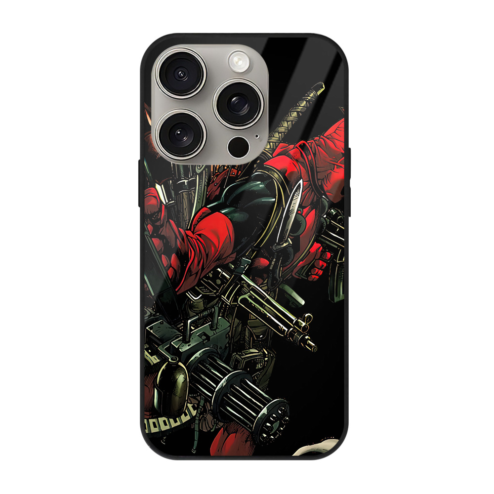 （画像用） Deadpool デッドプール 【iPhone15Pro対応】スマホケース 耐衝撃＆黄変防止 背面ガラス