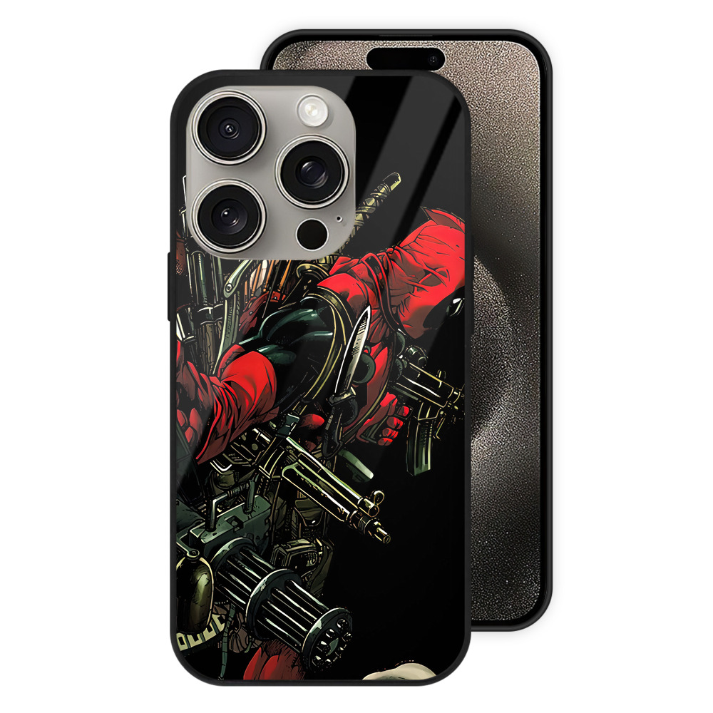 （画像用） Deadpool デッドプール 【iPhone15Pro対応】スマホケース 耐衝撃＆黄変防止 背面ガラス