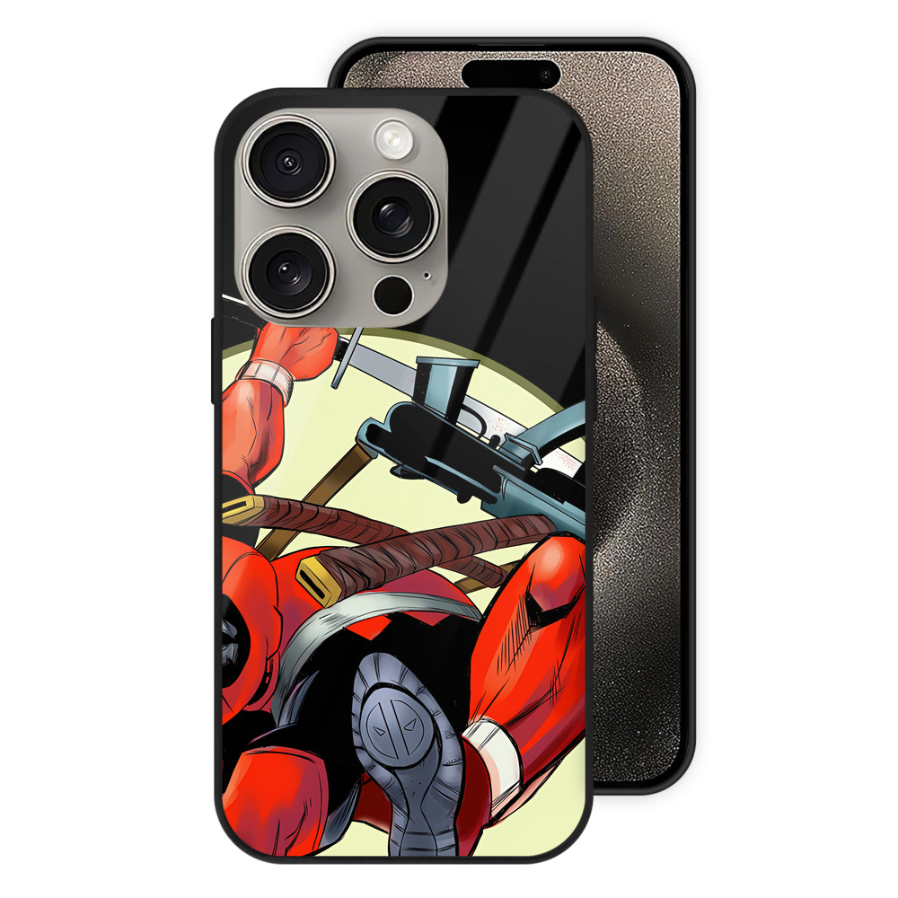 （画像用） Deadpool デッドプール 【iPhone15Pro対応】スマホケース 耐衝撃＆黄変防止 背面ガラス