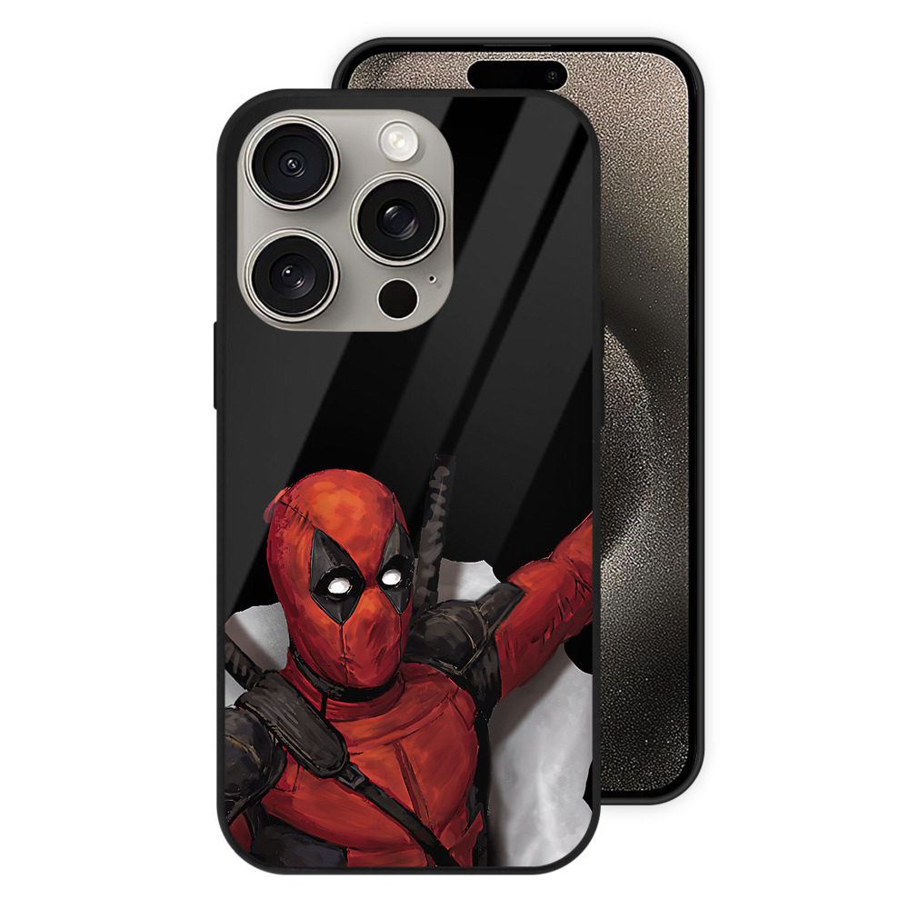 （画像用） Deadpool デッドプール 【iPhone15Pro対応】スマホケース 耐衝撃＆黄変防止 背面ガラス
