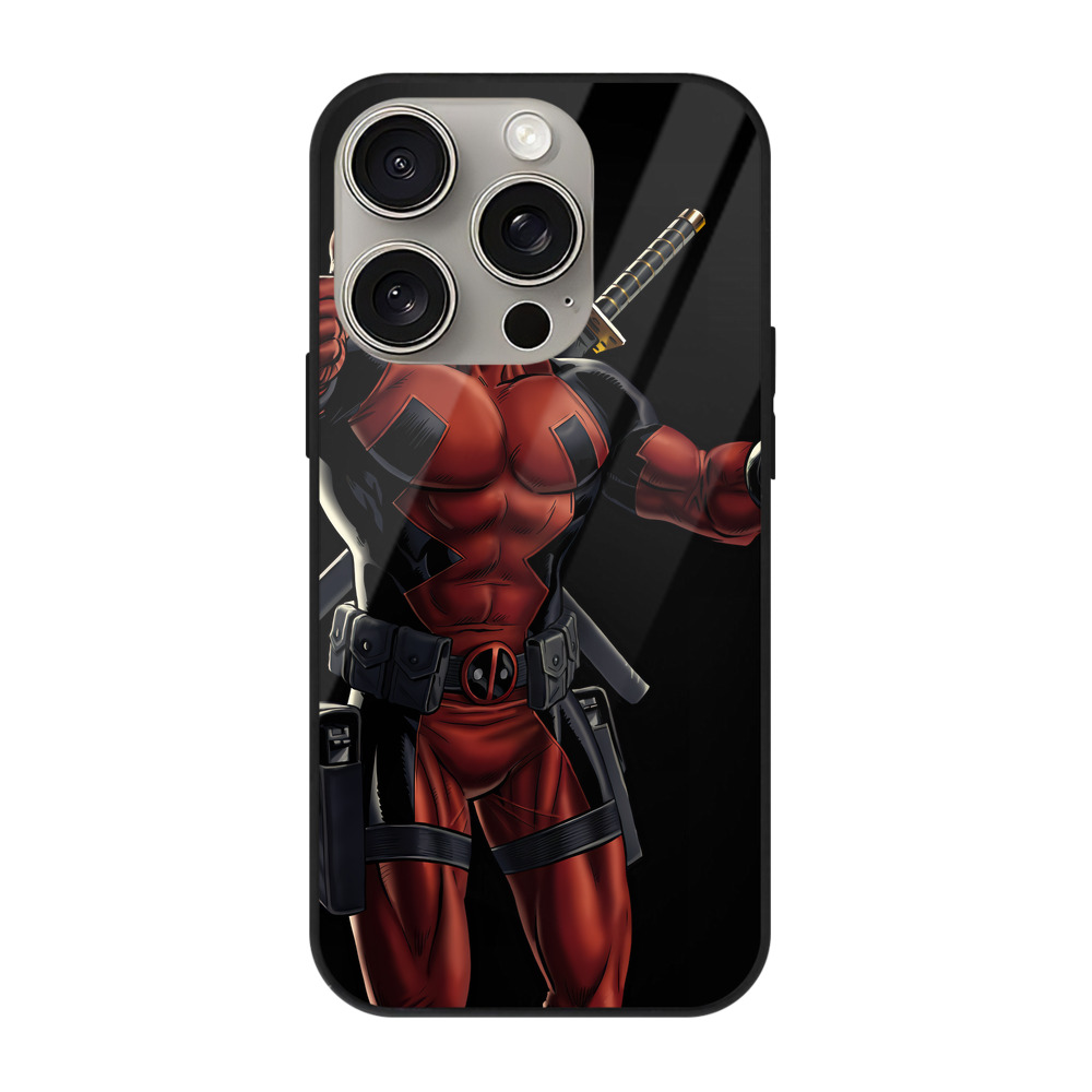 （画像用） Deadpool デッドプール 【iPhone15Pro対応】スマホケース 耐衝撃＆黄変防止 背面ガラス
