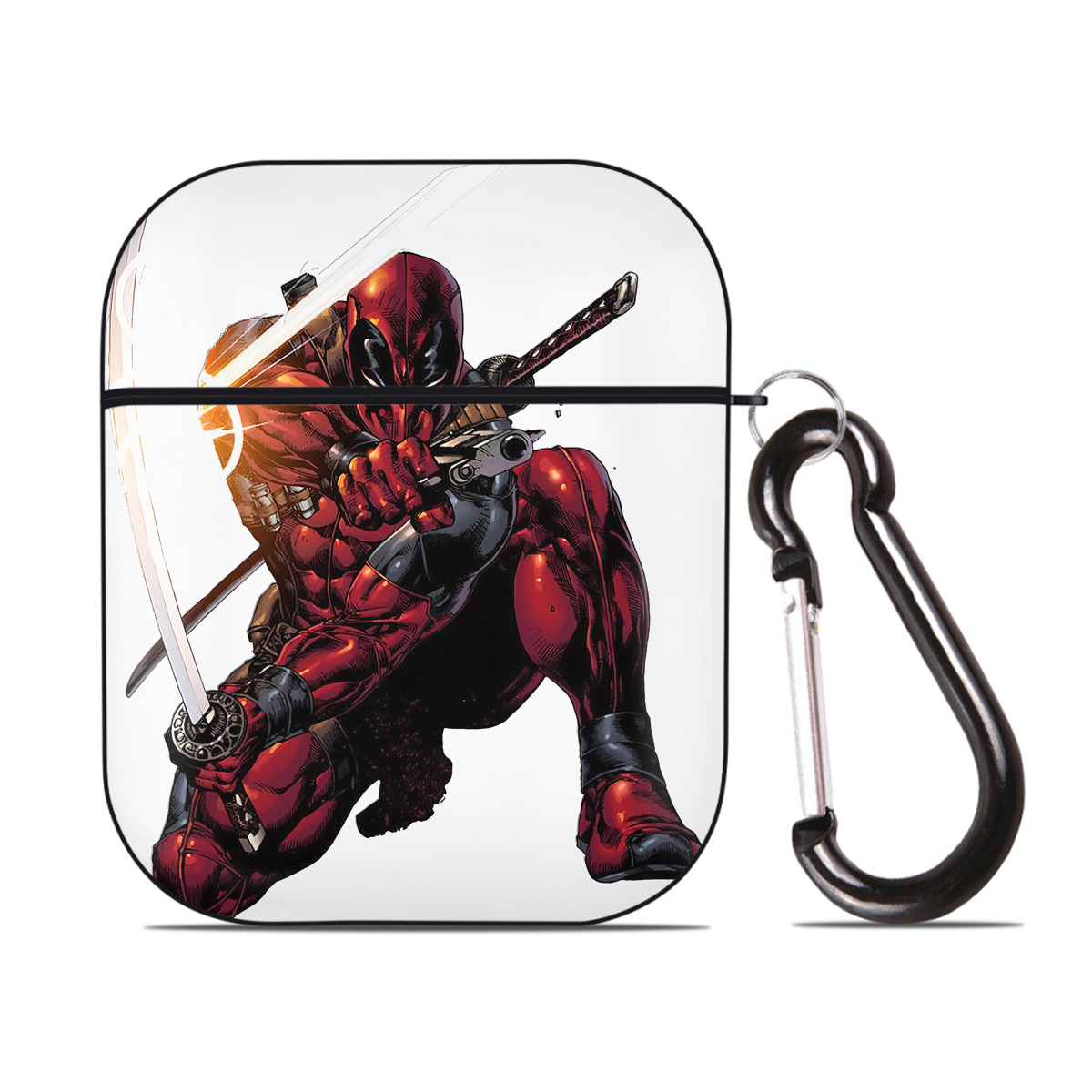 （画像用） Deadpool デッドプール AirPods 第2世代保護ケース ハードシェル ブラック 耐衝撃・防指紋・カラビナ付き