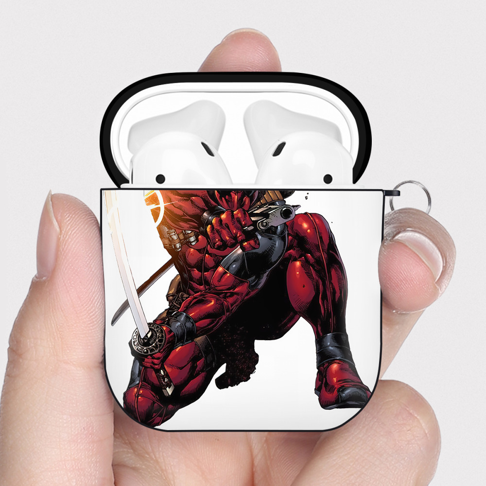 （画像用） Deadpool デッドプール AirPods 第2世代保護ケース ハードシェル ブラック 耐衝撃・防指紋・カラビナ付き