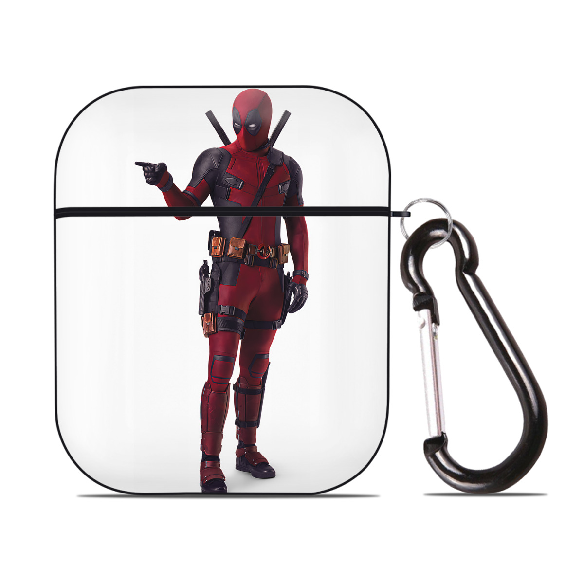 （画像用） Deadpool デッドプール AirPods 第2世代保護ケース ハードシェル ブラック 耐衝撃・防指紋・カラビナ付き