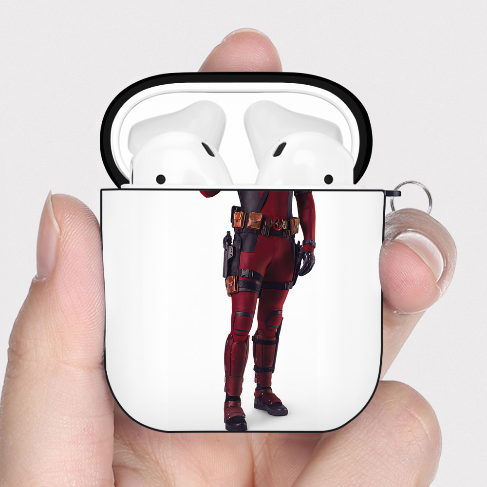 （画像用） Deadpool デッドプール AirPods 第2世代保護ケース ハードシェル ブラック 耐衝撃・防指紋・カラビナ付き