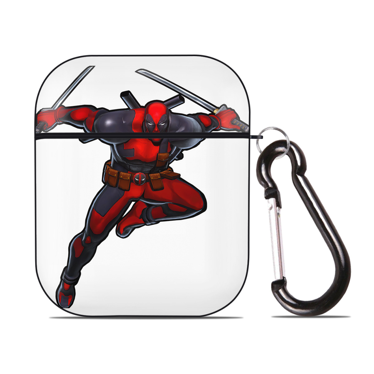 （画像用） Deadpool デッドプール AirPods 第2世代保護ケース ハードシェル ブラック 耐衝撃・防指紋・カラビナ付き