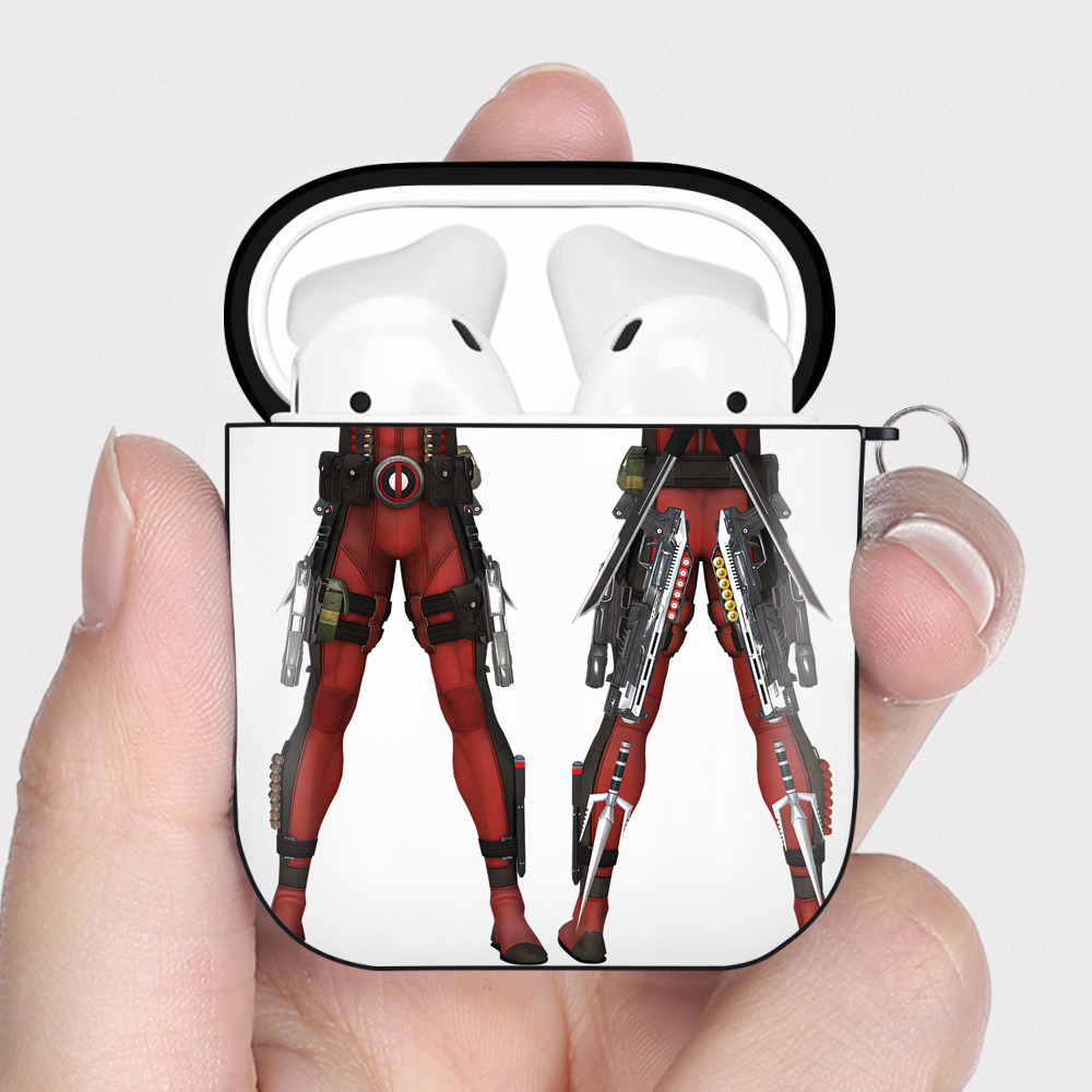 （画像用） Deadpool デッドプール AirPods 第2世代保護ケース ハードシェル ブラック 耐衝撃・防指紋・カラビナ付き