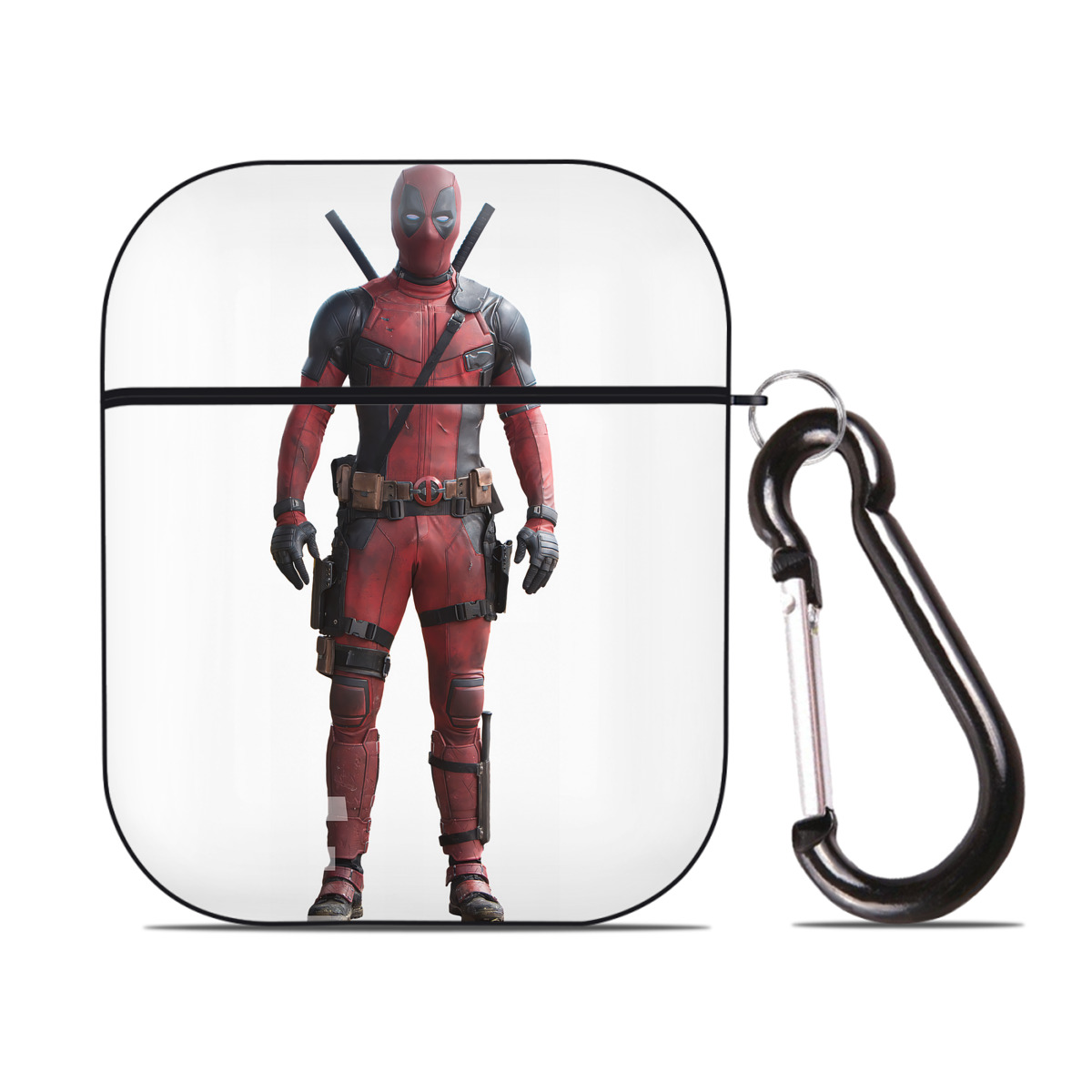 （画像用） Deadpool デッドプール AirPods 第2世代保護ケース ハードシェル ブラック 耐衝撃・防指紋・カラビナ付き