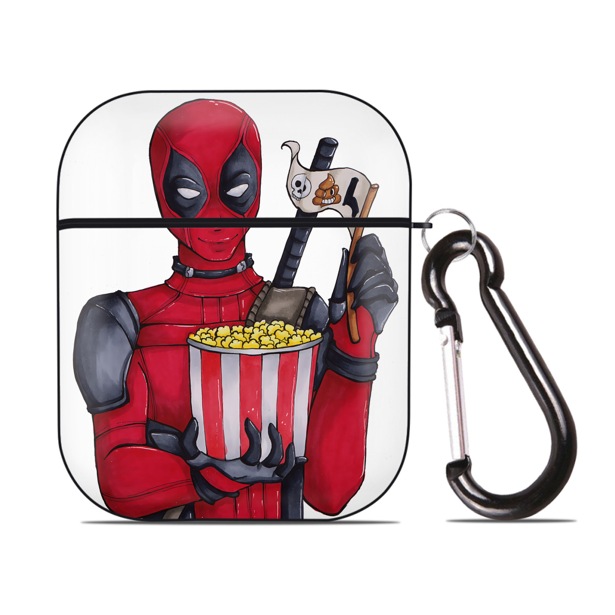 （画像用） Deadpool デッドプール AirPods 第2世代保護ケース ハードシェル ブラック 耐衝撃・防指紋・カラビナ付き