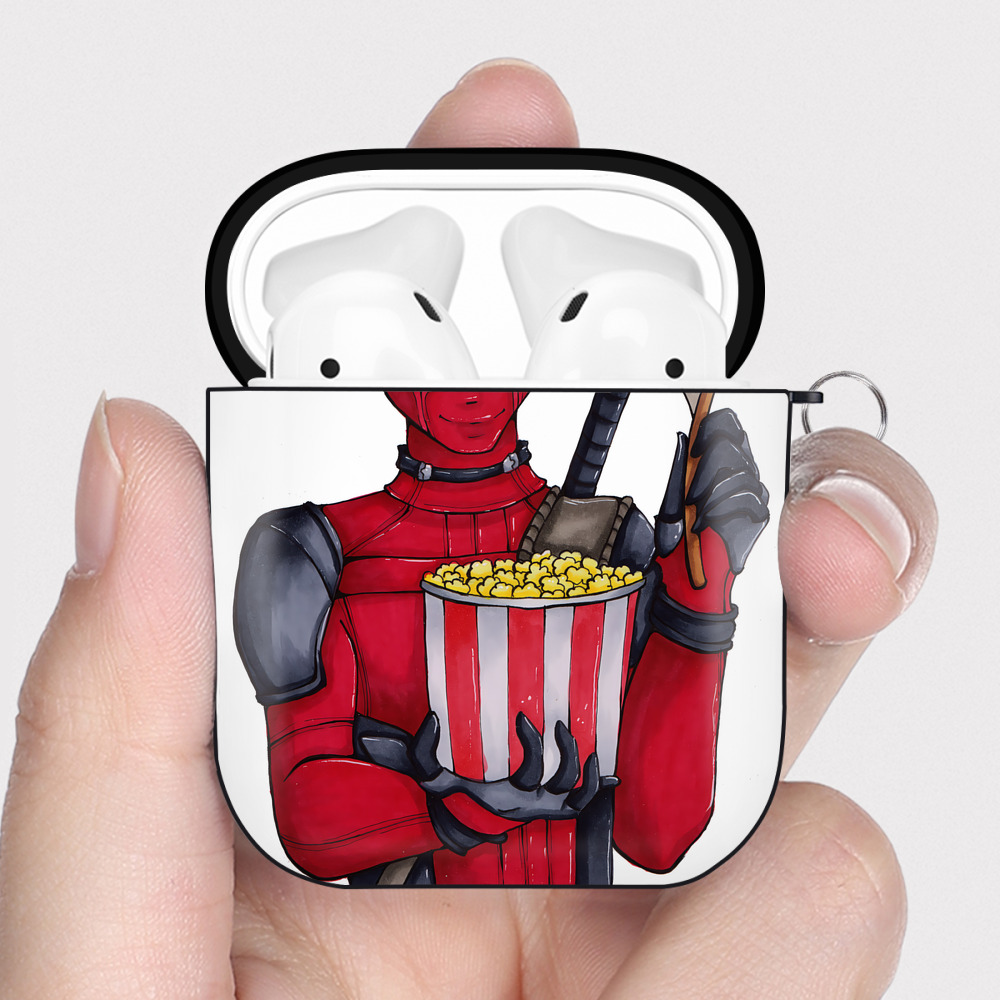（画像用） Deadpool デッドプール AirPods 第2世代保護ケース ハードシェル ブラック 耐衝撃・防指紋・カラビナ付き