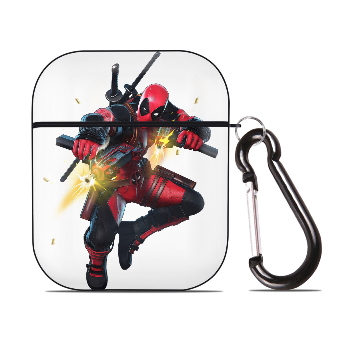（画像用） Deadpool デッドプール AirPods 第2世代保護ケース ハードシェル ブラック 耐衝撃・防指紋・カラビナ付き