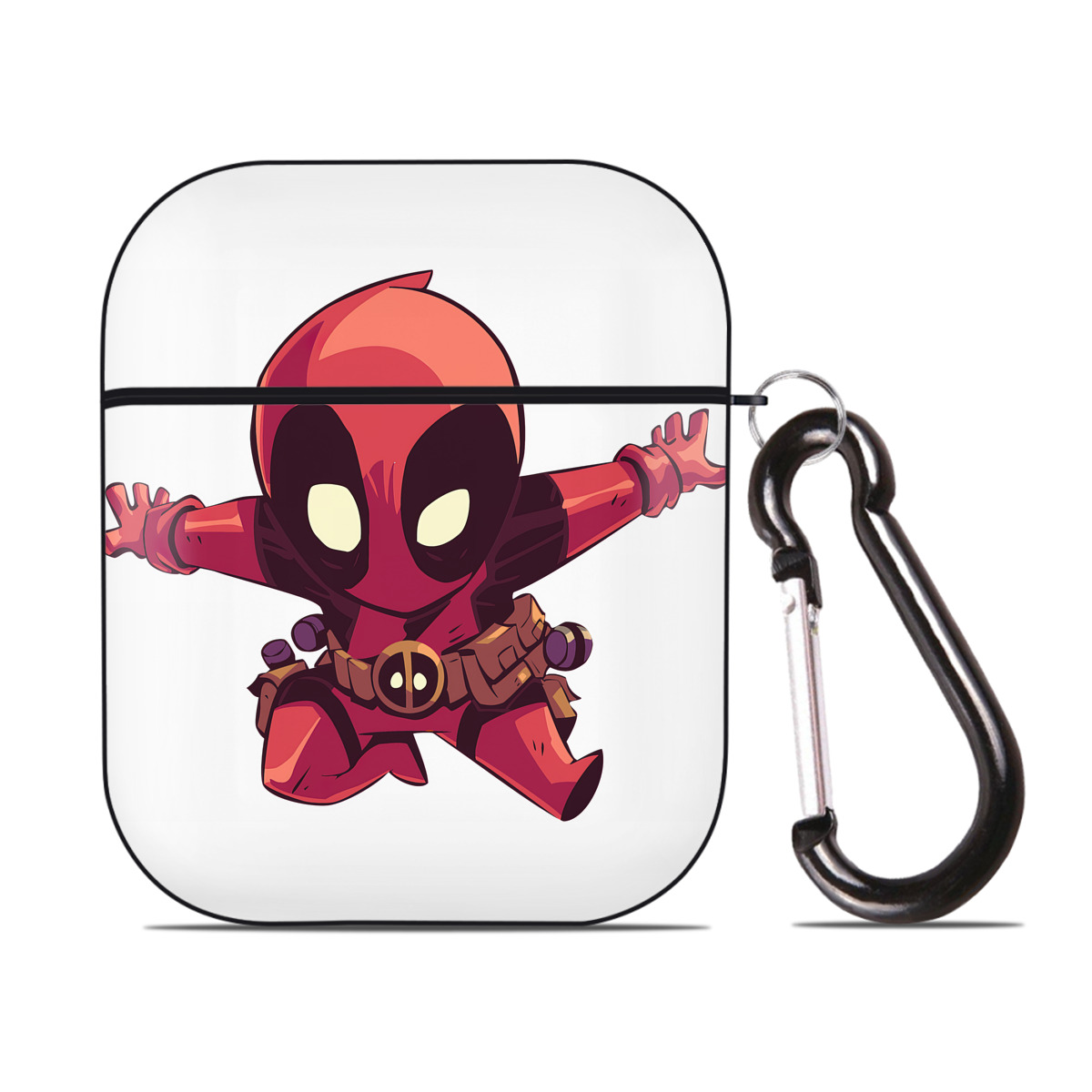 （画像用） Deadpool デッドプール AirPods 第2世代保護ケース ハードシェル ブラック 耐衝撃・防指紋・カラビナ付き