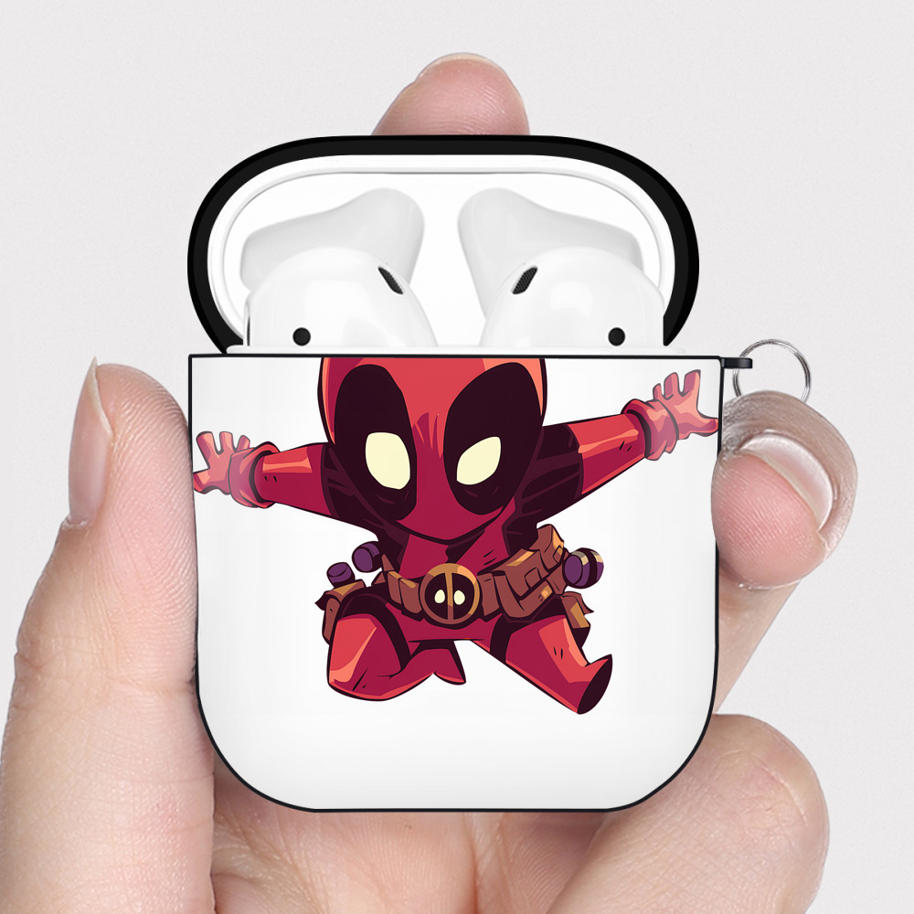 （画像用） Deadpool デッドプール AirPods 第2世代保護ケース ハードシェル ブラック 耐衝撃・防指紋・カラビナ付き