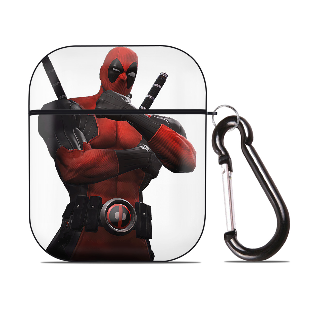 （画像用） Deadpool デッドプール AirPods 第2世代保護ケース ハードシェル ブラック 耐衝撃・防指紋・カラビナ付き