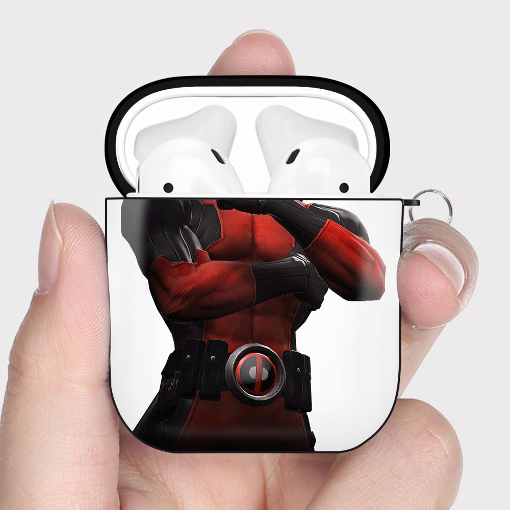 （画像用） Deadpool デッドプール AirPods 第2世代保護ケース ハードシェル ブラック 耐衝撃・防指紋・カラビナ付き