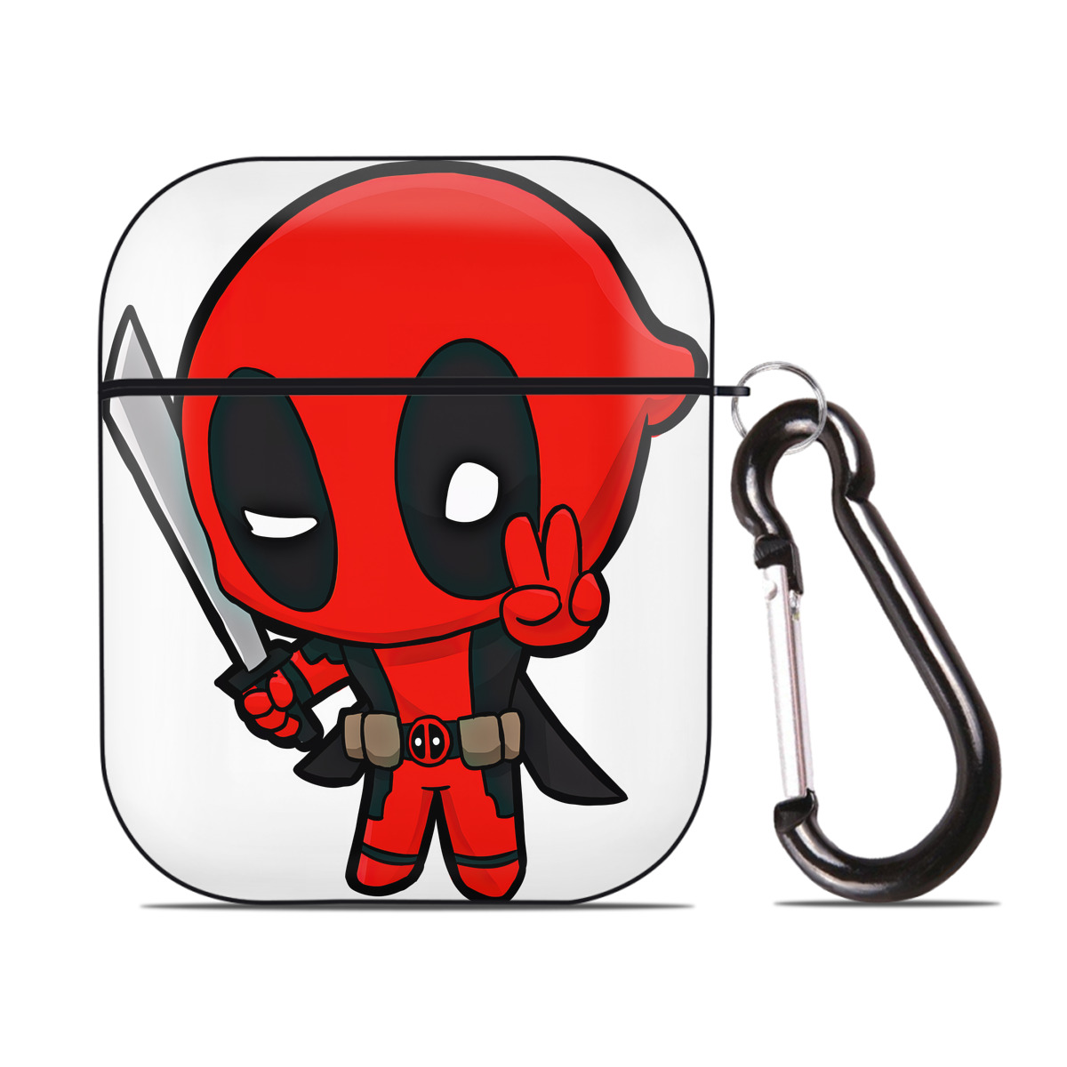 （画像用） Deadpool デッドプール AirPods 第2世代保護ケース ハードシェル ブラック 耐衝撃・防指紋・カラビナ付き