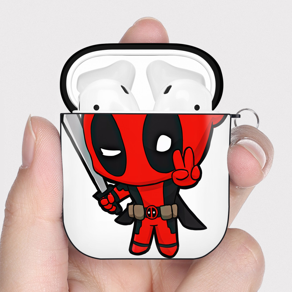 （画像用） Deadpool デッドプール AirPods 第2世代保護ケース ハードシェル ブラック 耐衝撃・防指紋・カラビナ付き