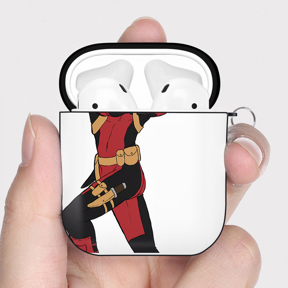 （画像用） Deadpool デッドプール AirPods 第2世代保護ケース ハードシェル ブラック 耐衝撃・防指紋・カラビナ付き