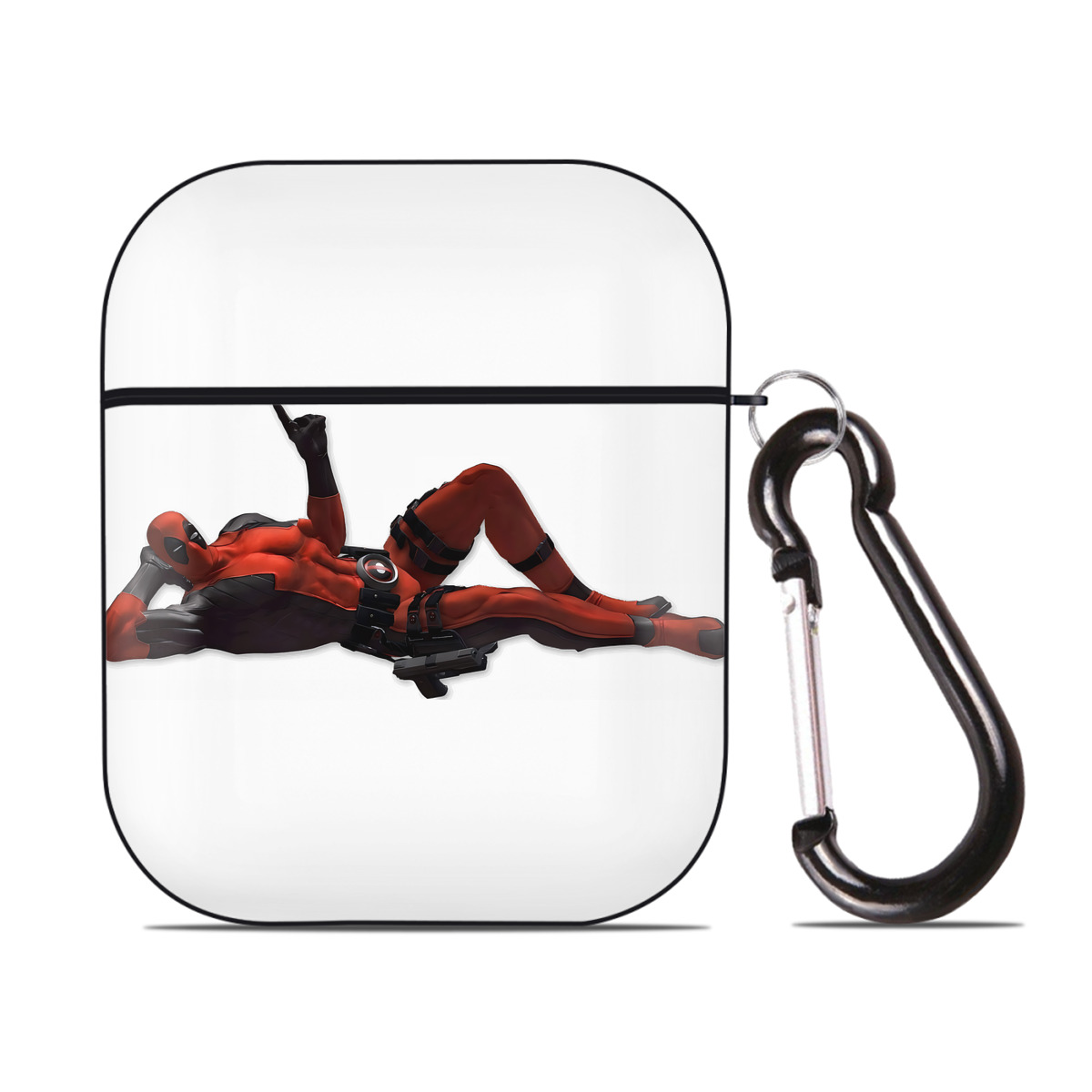 （画像用） Deadpool デッドプール AirPods 第2世代保護ケース ハードシェル ブラック 耐衝撃・防指紋・カラビナ付き