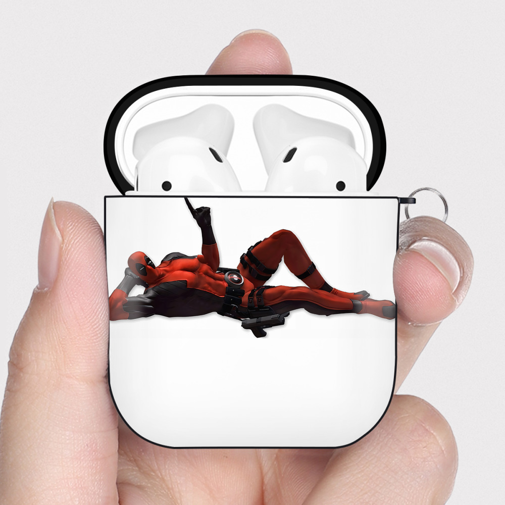 （画像用） Deadpool デッドプール AirPods 第2世代保護ケース ハードシェル ブラック 耐衝撃・防指紋・カラビナ付き