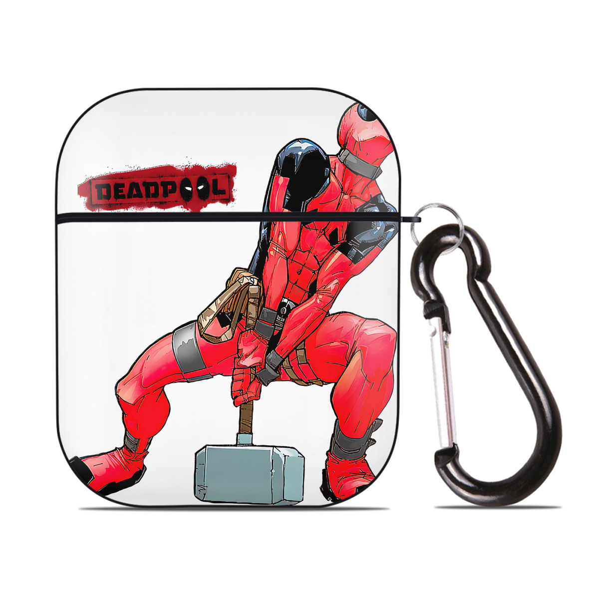 （画像用） Deadpool デッドプール AirPods 第2世代保護ケース ハードシェル ブラック 耐衝撃・防指紋・カラビナ付き