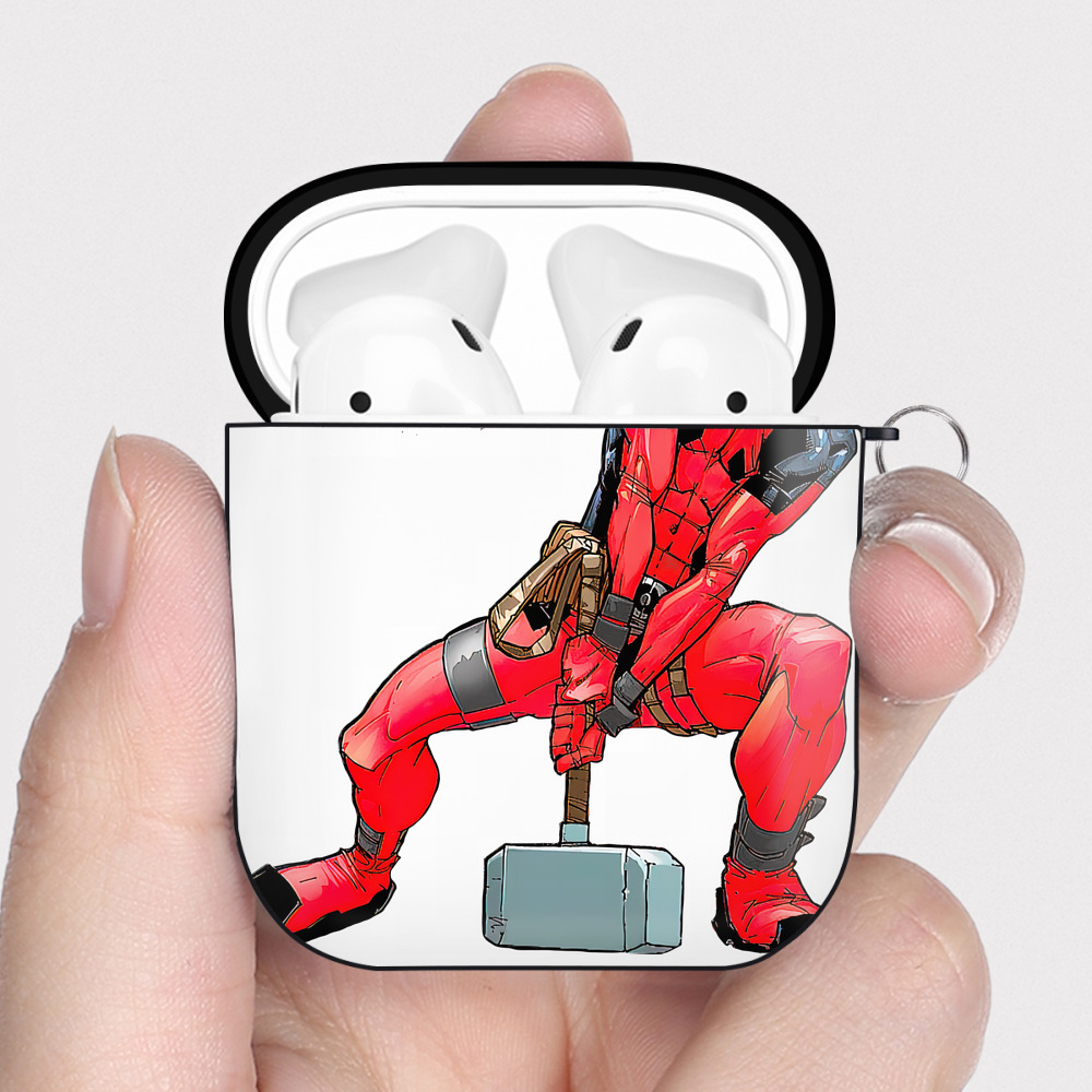 （画像用） Deadpool デッドプール AirPods 第2世代保護ケース ハードシェル ブラック 耐衝撃・防指紋・カラビナ付き