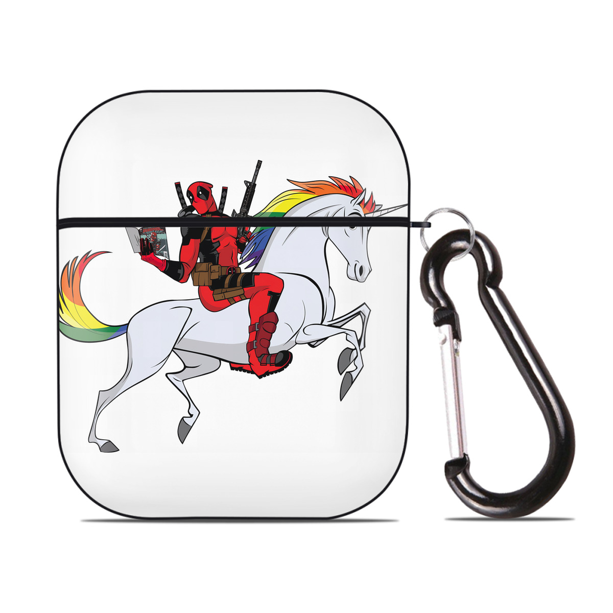 （画像用） Deadpool デッドプール AirPods 第2世代保護ケース ハードシェル ブラック 耐衝撃・防指紋・カラビナ付き