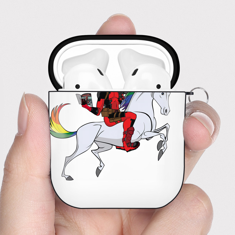 （画像用） Deadpool デッドプール AirPods 第2世代保護ケース ハードシェル ブラック 耐衝撃・防指紋・カラビナ付き