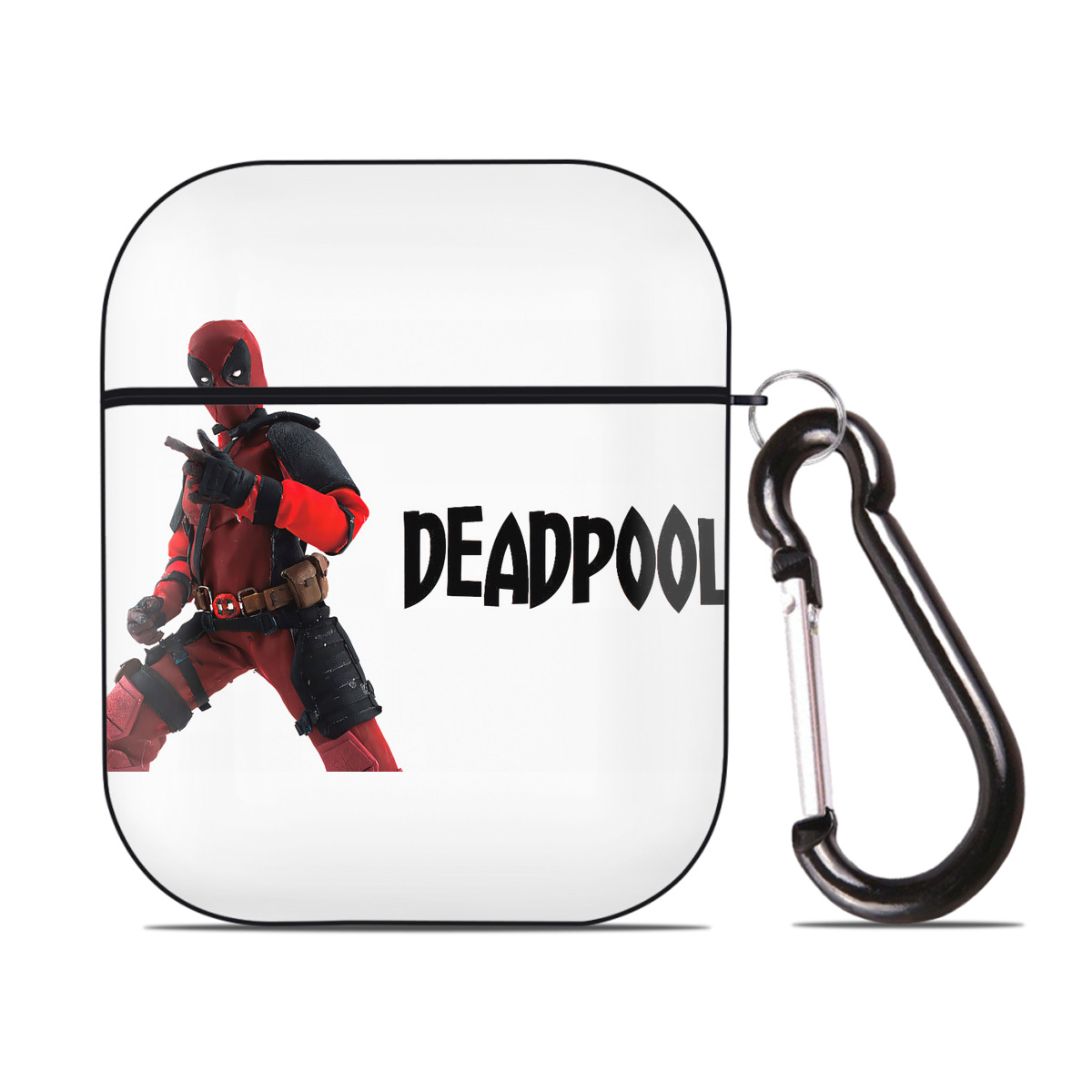 （画像用） Deadpool デッドプール AirPods 第2世代保護ケース ハードシェル ブラック 耐衝撃・防指紋・カラビナ付き