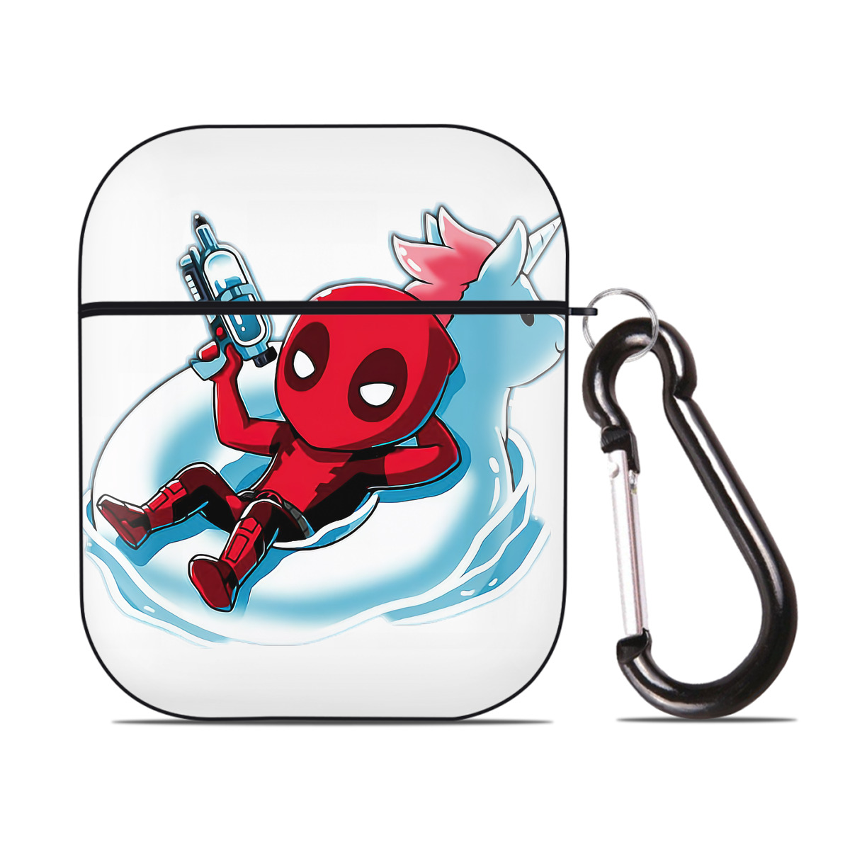 （画像用） Deadpool デッドプール AirPods 第2世代保護ケース ハードシェル ブラック 耐衝撃・防指紋・カラビナ付き