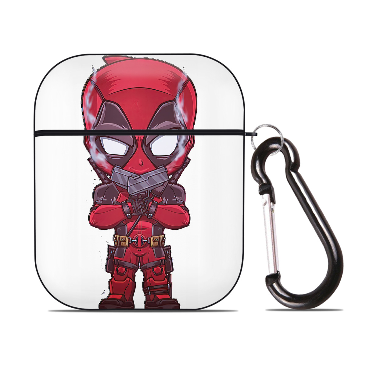 （画像用） Deadpool デッドプール AirPods 第2世代保護ケース ハードシェル ブラック 耐衝撃・防指紋・カラビナ付き