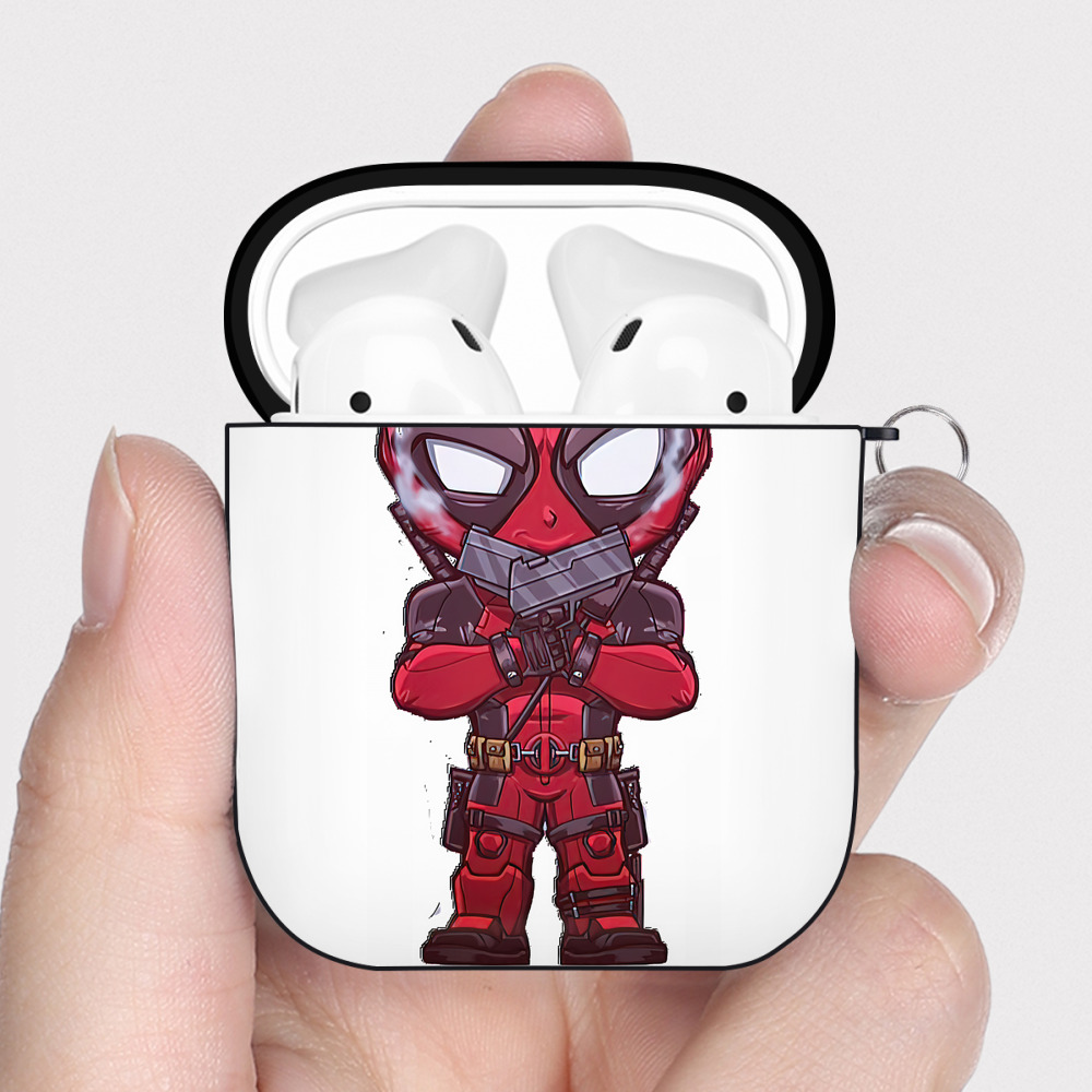 （画像用） Deadpool デッドプール AirPods 第2世代保護ケース ハードシェル ブラック 耐衝撃・防指紋・カラビナ付き
