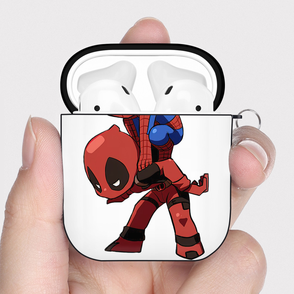 （画像用） Deadpool デッドプール AirPods 第2世代保護ケース ハードシェル ブラック 耐衝撃・防指紋・カラビナ付き