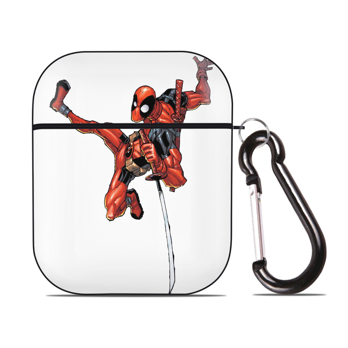 （画像用） Deadpool デッドプール AirPods 第2世代保護ケース ハードシェル ブラック 耐衝撃・防指紋・カラビナ付き