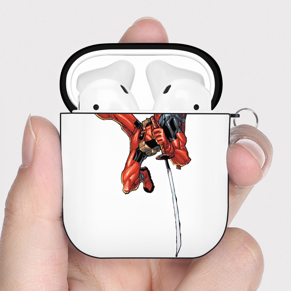 （画像用） Deadpool デッドプール AirPods 第2世代保護ケース ハードシェル ブラック 耐衝撃・防指紋・カラビナ付き