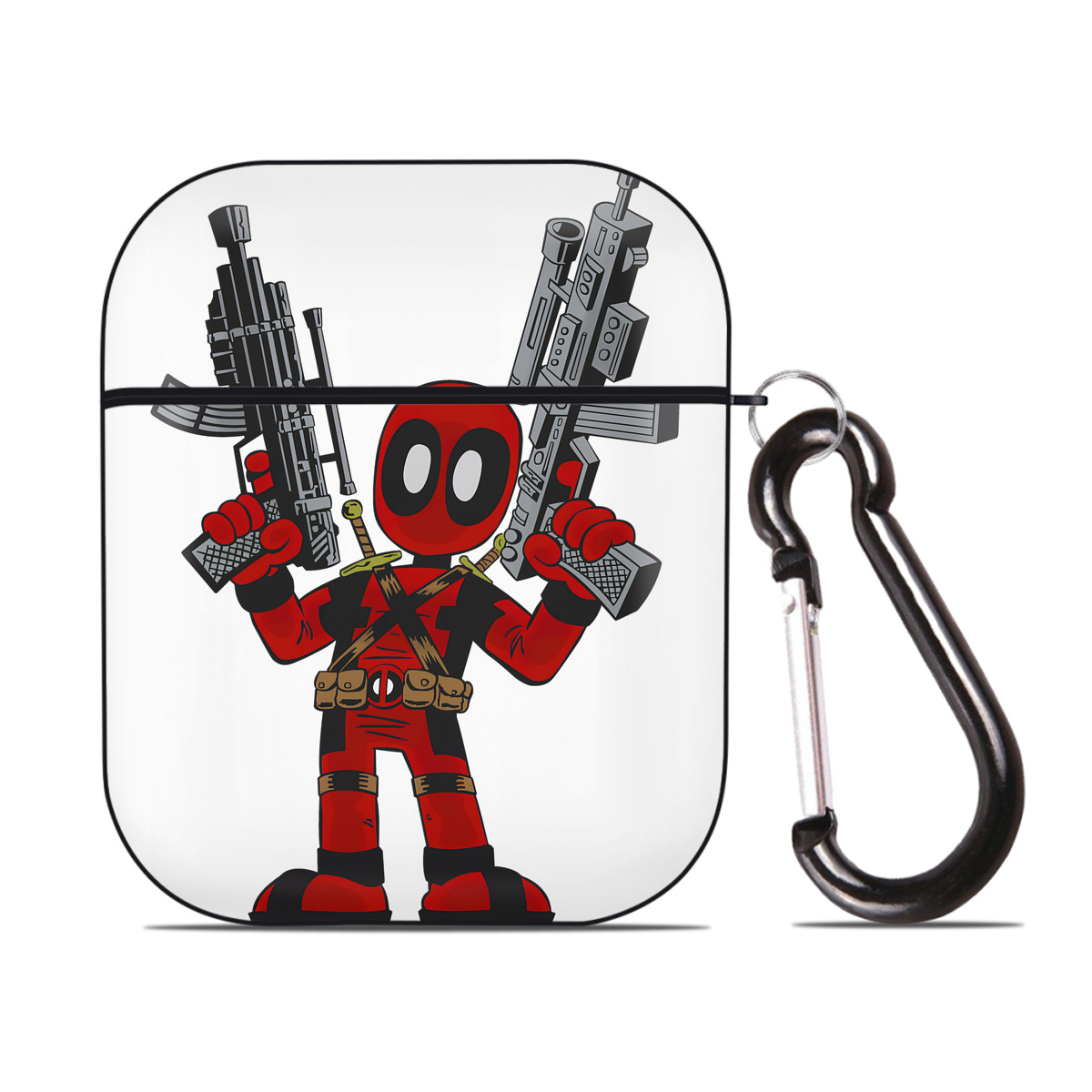 （画像用） Deadpool デッドプール AirPods 第2世代保護ケース ハードシェル ブラック 耐衝撃・防指紋・カラビナ付き