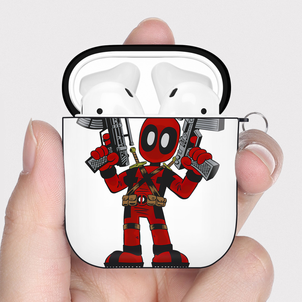 （画像用） Deadpool デッドプール AirPods 第2世代保護ケース ハードシェル ブラック 耐衝撃・防指紋・カラビナ付き