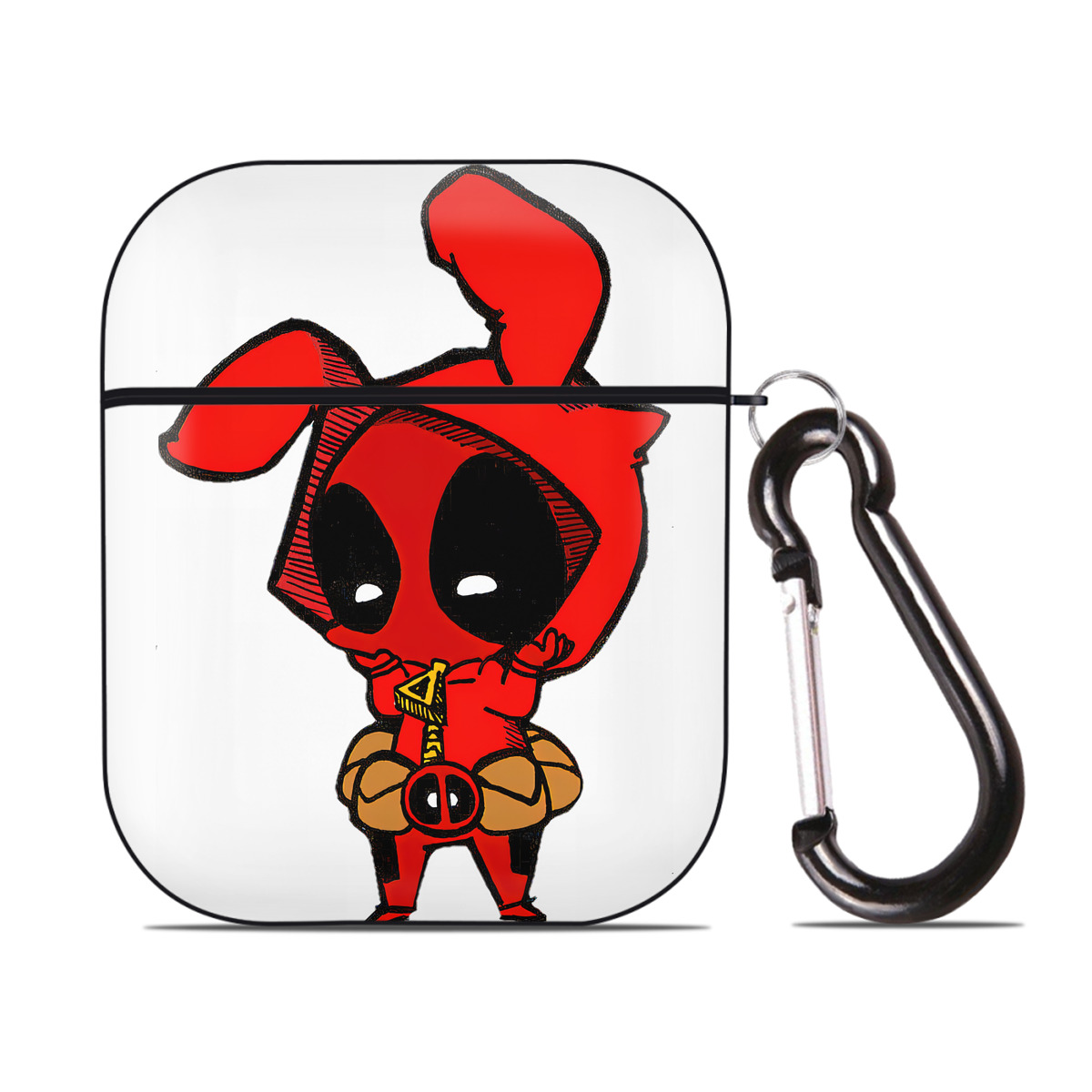 （画像用） Deadpool デッドプール AirPods 第2世代保護ケース ハードシェル ブラック 耐衝撃・防指紋・カラビナ付き