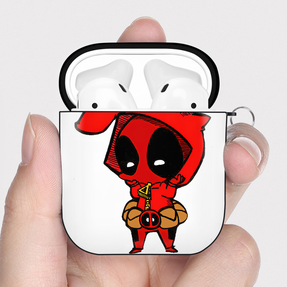Deadpool デッドプール AirPods 第2世代保護ケース ハードシェル ブラック 耐衝撃・防指紋・カラビナ付き