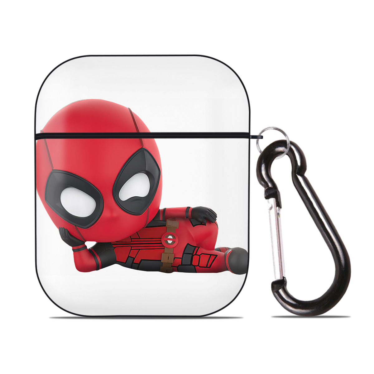 （画像用） Deadpool デッドプール AirPods 第2世代保護ケース ハードシェル ブラック 耐衝撃・防指紋・カラビナ付き