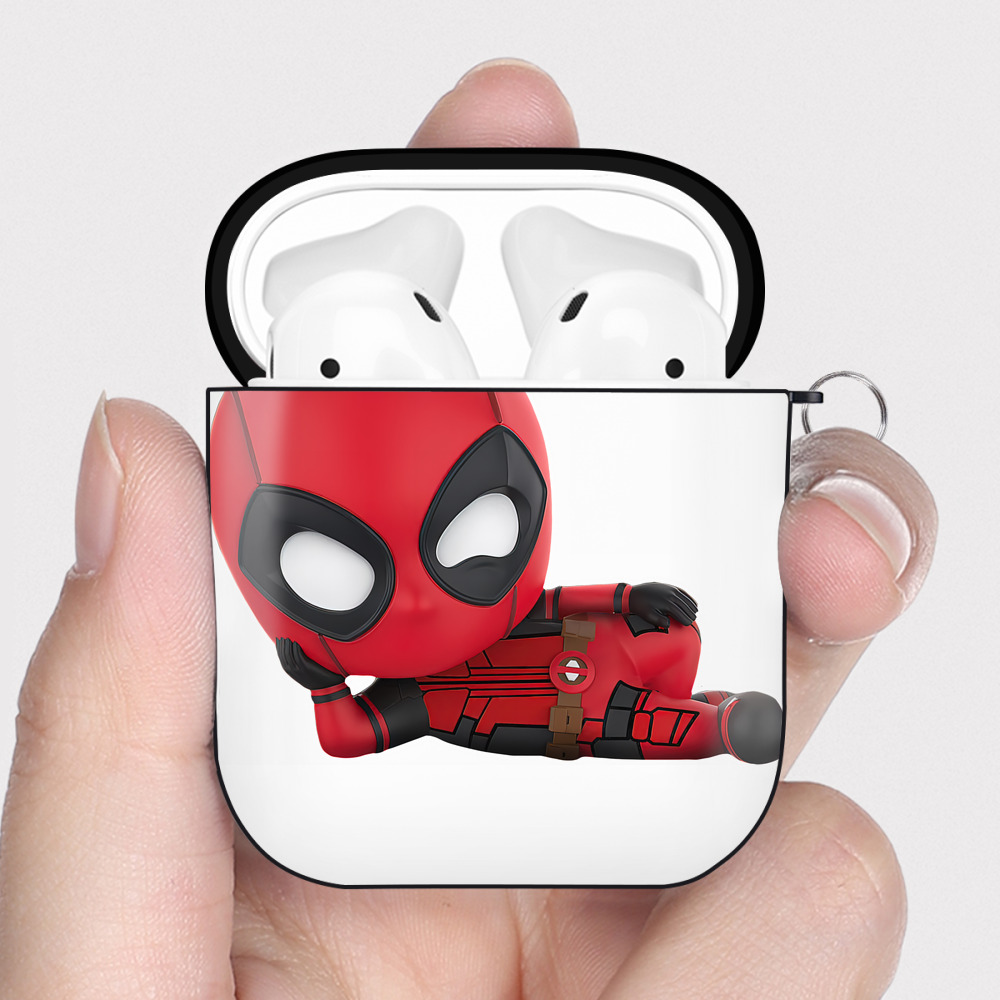 （画像用） Deadpool デッドプール AirPods 第2世代保護ケース ハードシェル ブラック 耐衝撃・防指紋・カラビナ付き
